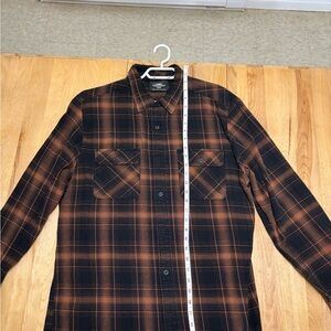 Black and Orange Plaid Button-Up Harley Davidson shirt.